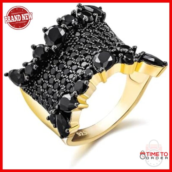 Sterling Silver Statement Ring Size 6-10 with Black Spinel Stones